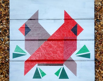 Hand-Painted Cardinal Barn Quilt – 10"x10" Wall Plaque