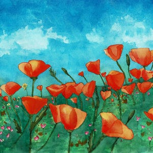 Original Watercolor Painting of Poppy Flowers – Framed Floral Wall Art