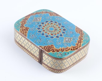 Handmade Trinket Box: Gold Inlay  Persian Khatam Wooden Keepsake