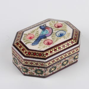 Mini portagioie in Khatam persiano fatto a mano / Piccolo portaoggetti in legno / Lussuoso ricordo con intarsi in oro / Regalo orientale unico