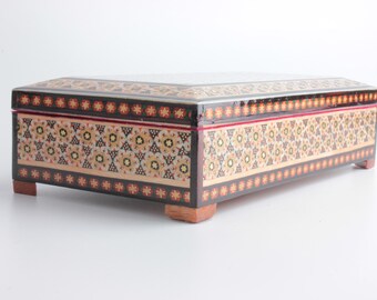 Handmade Persian Khatam Jewelry Box: Velvet-lined Oriental Storage