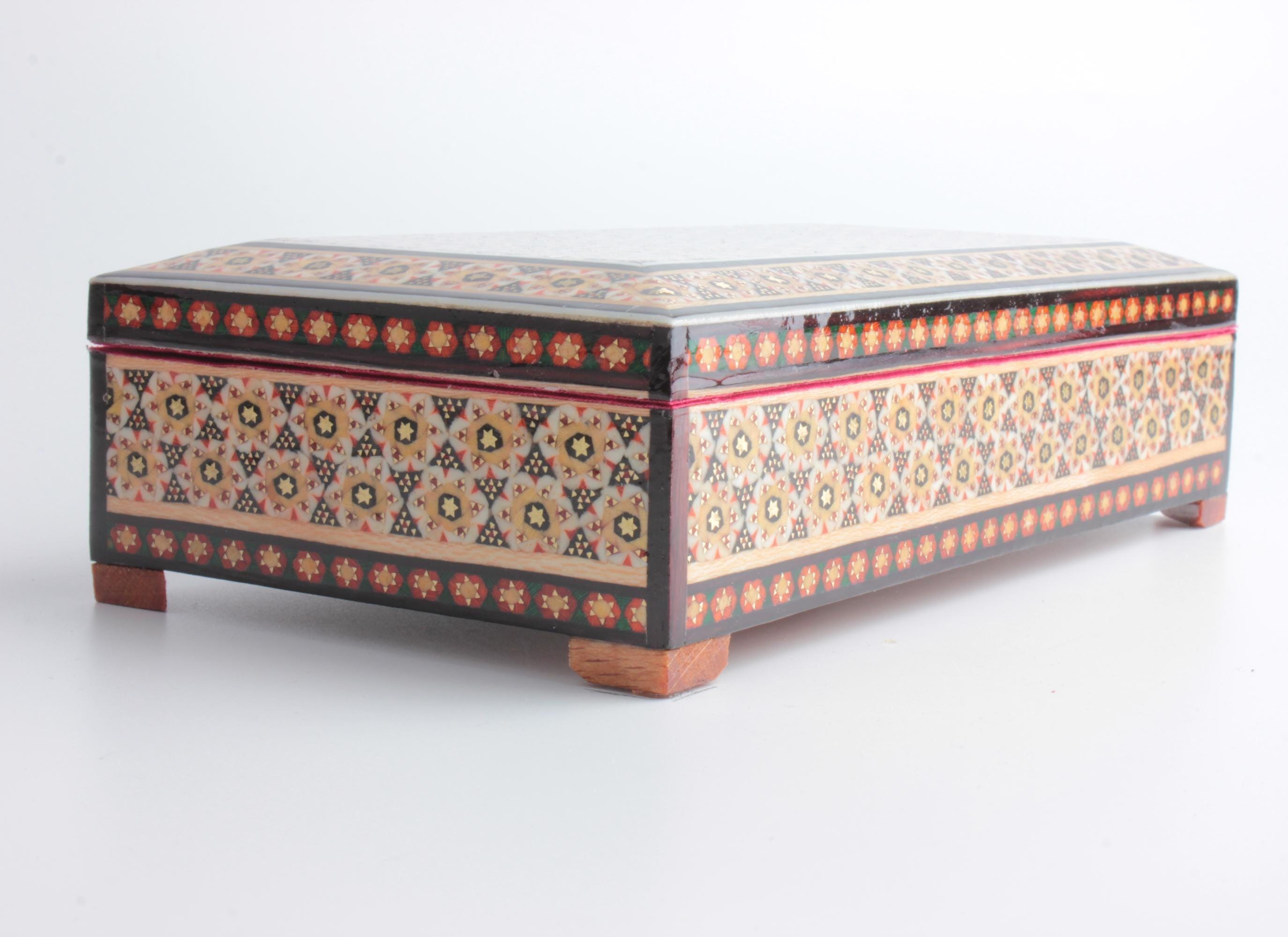 Handmade Persian Khatam Jewelry Box: Velvet-lined Oriental Storage