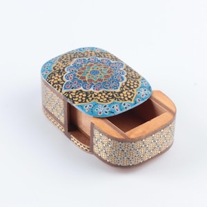 Handmade Trinket Box: Gold Inlay Persian Khatam Wooden Jewelry Box image 2