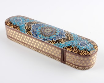 Handmade Persian Khatam Box: Luxury Blue & Gold Inlay Jewelry Box