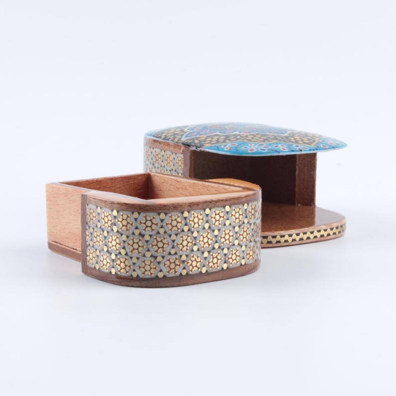 Handmade Trinket Box: Gold Inlay Persian Khatam Wooden Jewelry Box image 4