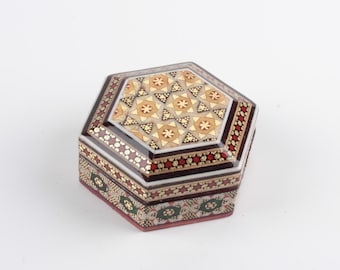 Handmade Persian Khatam Jewelry Box: Gold Inlay Keepsake Trinket