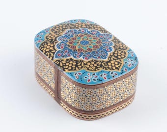 Handmade Trinket Box: Gold Inlay Persian Khatam Wooden Jewelry Box