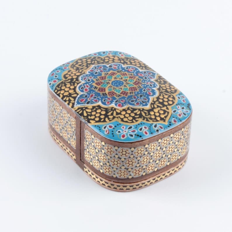 Handmade Trinket Box: Gold Inlay Persian Khatam Wooden Jewelry Box image 1