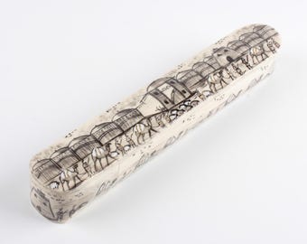 Handmade Engraved Camel Bone Pencil Case – Persian Art, Vintage Style