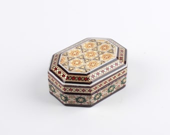 Handmade Persian Khatam Jewelry Box: Gold Inlay Keepsake Trinket