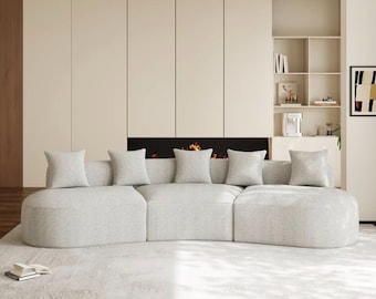 134" Oversized Curved Sectional Sofa, Premium Chenille High-Density Foam Couch with 5 Pillows