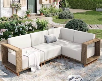 4-Piece Rattan Wicker Outdoor Sofa Set with Thick Cushions for Patio, Deck, and Backyard