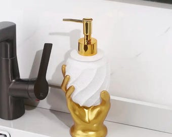 Gold Hand Soap Dispenser, Sculptural White Ceramic Lotion Pump