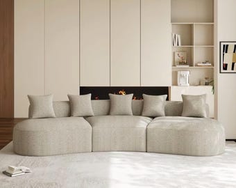 134" Oversized Curved Sectional Sofa, Premium Chenille High-Density Foam Couch with 5 Pillows