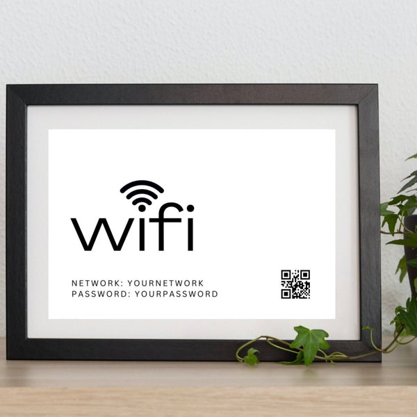 Wifi Printable, QR Code Sign, QR Wifi, Wifi Password Sign Printable, Wifi Qr Code, Digital Customizable Template. Airbnb Wifi Sign.