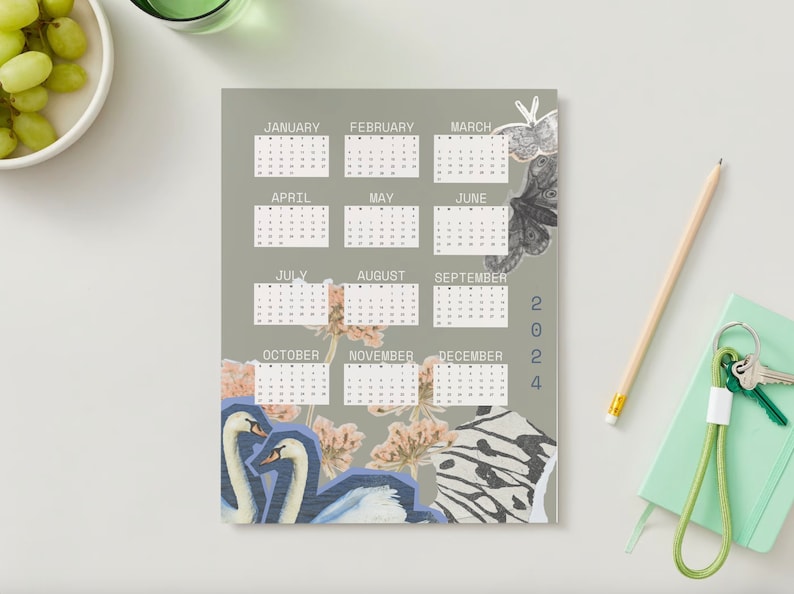 2025 Printable Calendar, Collage Style, Colorful 2025 Calendar, Yearly