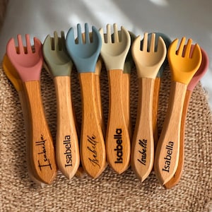 Ensemble de couverts pour bébé, cadeaux pour tout-petits, ustensile, cuillère et fourchette en silicone pour bébé, cadeau de baby shower, cuillère et fourchette pour tout-petit, cadeau pour les nouveaux parents