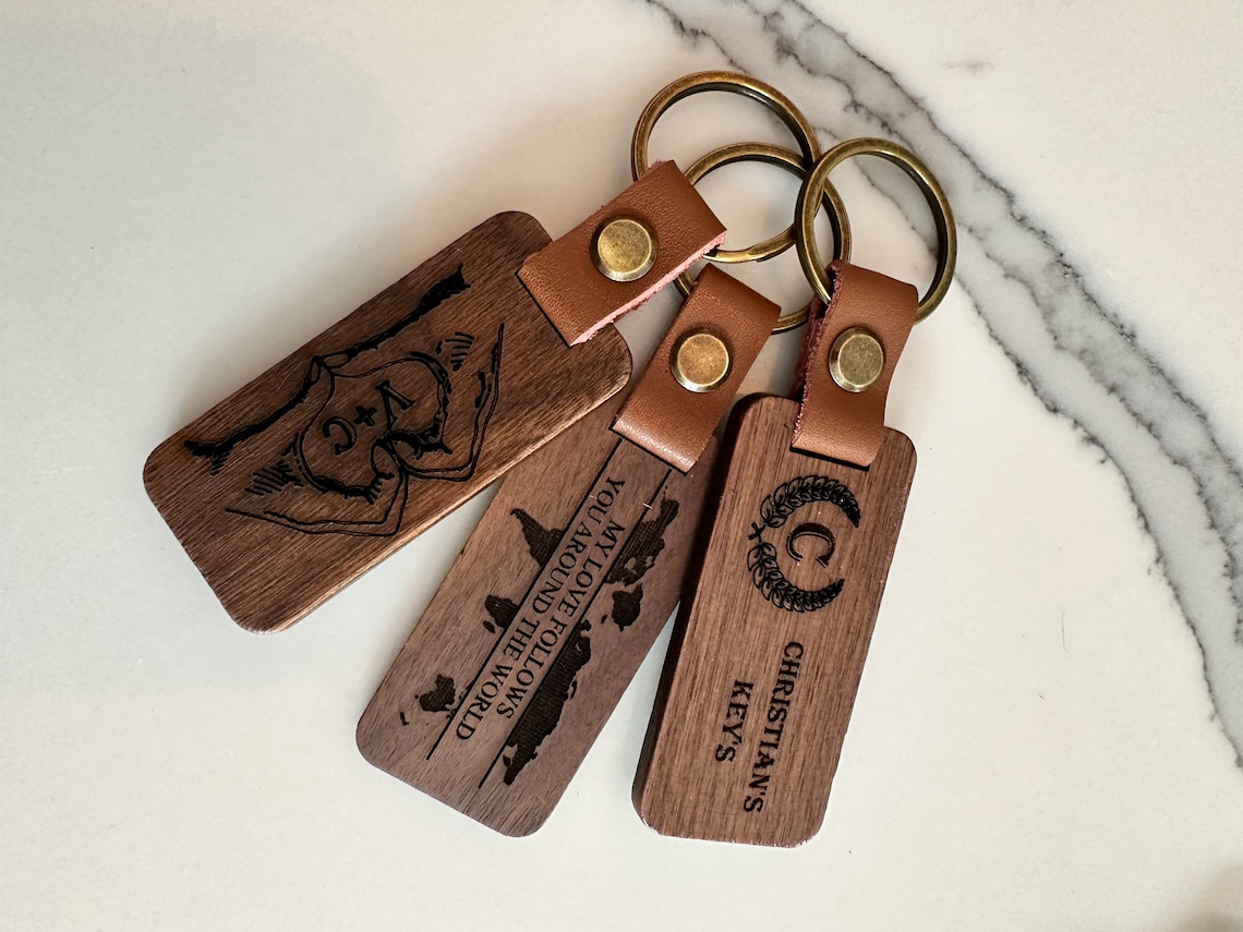 Customize Wood Key Chain, Engraved Keychain Gift for Home, Car, Office