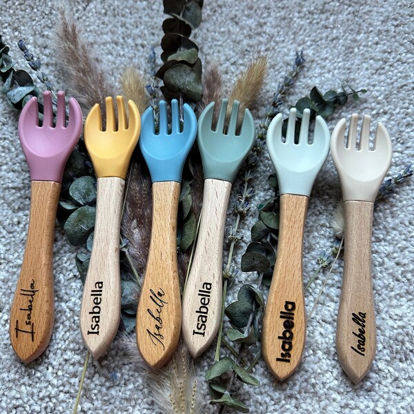 Personalized Baby Cutlery Set  Silicone Baby Spoon and Fork Silicone Utensils Baby Shower Gifts New Mom Gift Toddler Spoon&Fork