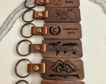 Customize Wood Key Chain, Engraved Keychain Gift for Home, Car, Office, Birthday or Anniversary Gift, Bridal Shower, Realtor Gifts