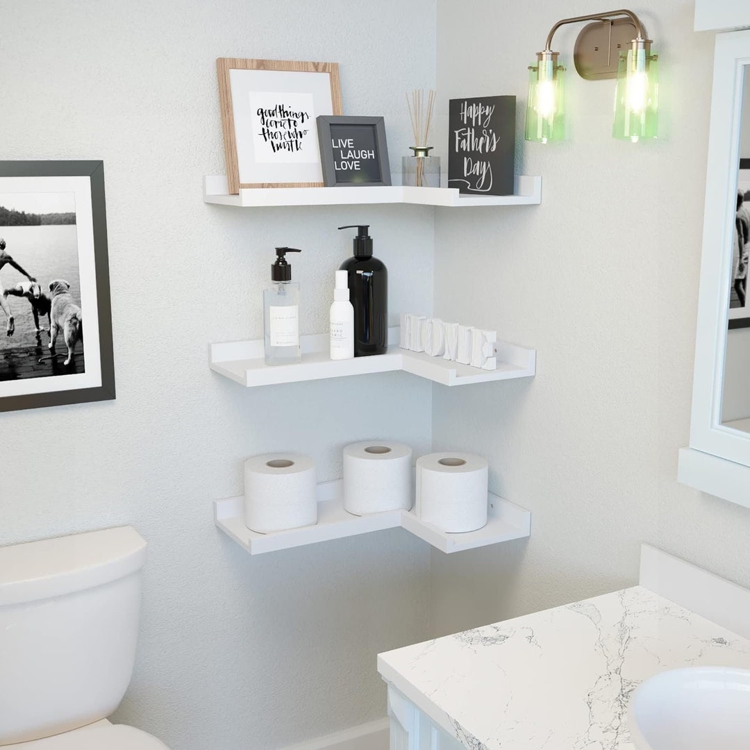 3 Tier Corner Bathroom Floating Shelves Wall Shelves - Etsy