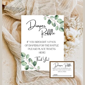 Diaper Raffle Sign And Tickets For Diaper Raffle Ticket Cards Baby Shower Diaper Raffle Greenery Themed Baby Shower Games Neutral Babyshower