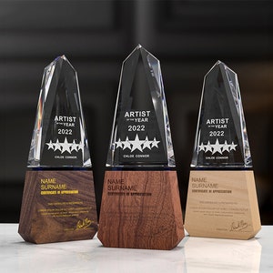 Crystal Trophy, Custom Award, Add Logo, Free Design, Wood Trophy, Achievement Award, Employee Gifts,  Honor Gifts