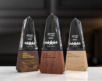 Crystal Trophy, Custom Award, Add Logo, Free Design, Wood Trophy, Achievement Award, Employee Gifts,  Honor Gifts