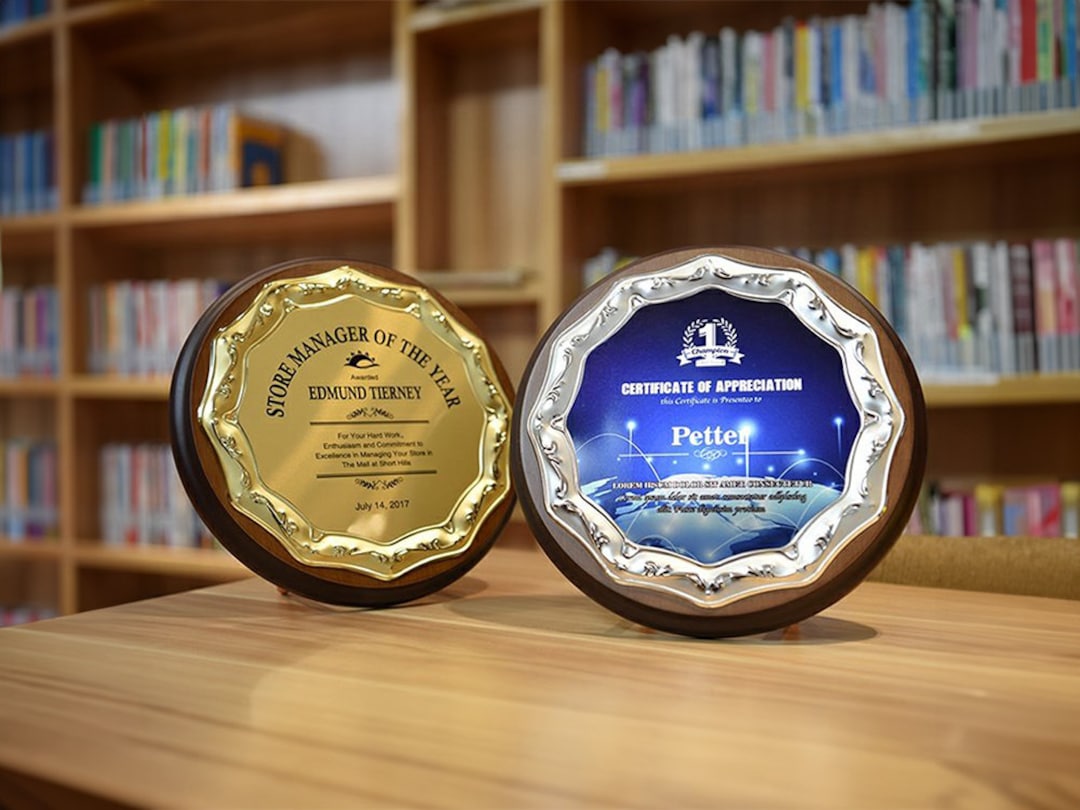 Custom Trophy Plaque Round Trophy Plaque Achievement Award Etsy