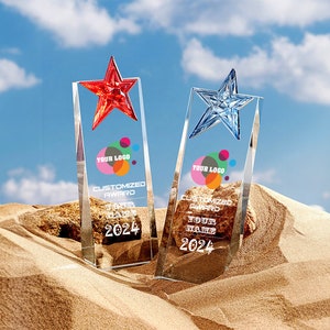 Trofeo personalizado, añadir logotipo, tipografía gratuita, premio al empleado, premio al logro, regalo de empresa, trofeo de cristal