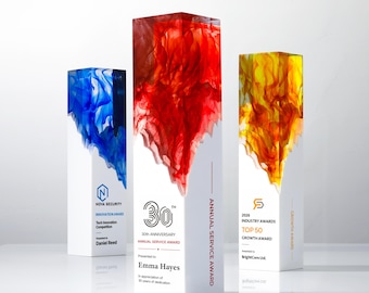 Custom Resin Trophy with Logo, Personalized Employee Recognition Award, Colorful Achievement Award for Business Event