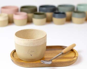 Gepersonaliseerde mok met naam, cadeaugravure, optioneel dienblad, handgemaakt keramiek in 6 kleuren, latte 250 ml of espresso 70 ml