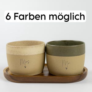 Tasse Mr. Mrs. personalisierbar, Geschenk Hochzeit Gravur, optional Tablett, handgemachte Keramik in 6 Farben, Latte 250ml o. Espresso 70ml