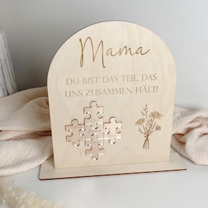 Schild Mutter Puzzle personalisierbar mit Namen Geschenk zum Muttertag Mama du bist das Teil, das uns zusammen hält aus Holz Rosé Gold Bild 1