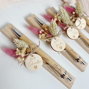 Penna a sfera fratello, sorella, padrino, madrina personalizzata con nome come regalo - Penna di ringraziamento regalo - bambù con fiori secchi