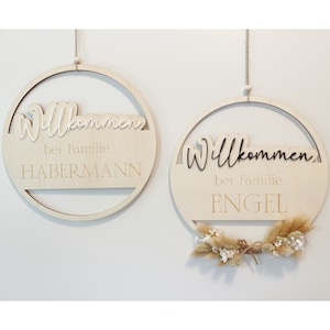 Door wreath dried flowers Welcome to family - personalized - Welcome sign sign wreath wood & acrylic glass door sign