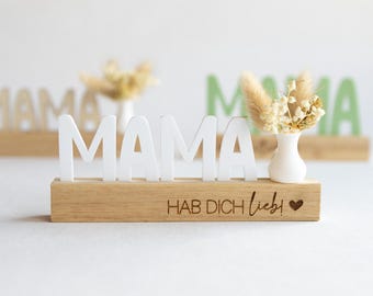 "Mama" lettering as a stand/sign made of wood or acrylic, with engraving and optional mini vase - gift for Mother's Day or birthday