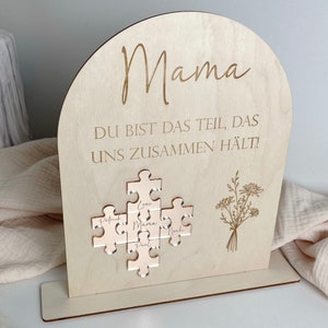 Schild Mutter Puzzle personalisierbar mit Namen Geschenk zum Muttertag Mama du bist das Teil, das uns zusammen hält aus Holz Rosé Gold Bild 9
