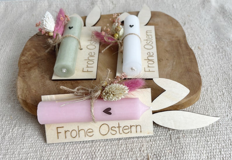 Ostergeschenk Hase mit Kerze und Trockenblumen personalisierbar mit Name Geschenk zu Ostern Bild 4