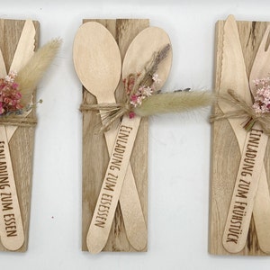 Voucher food breakfast ice cream invitation card dried flowers cutlery gift souvenir wood gift idea birthday money gift engraving