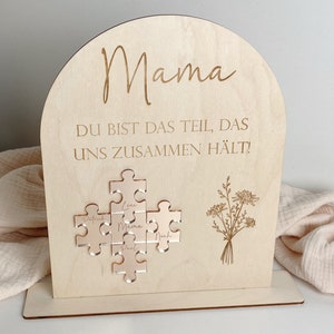 Schild Mutter Puzzle personalisierbar mit Namen Geschenk zum Muttertag Mama du bist das Teil, das uns zusammen hält aus Holz Rosé Gold Bild 7