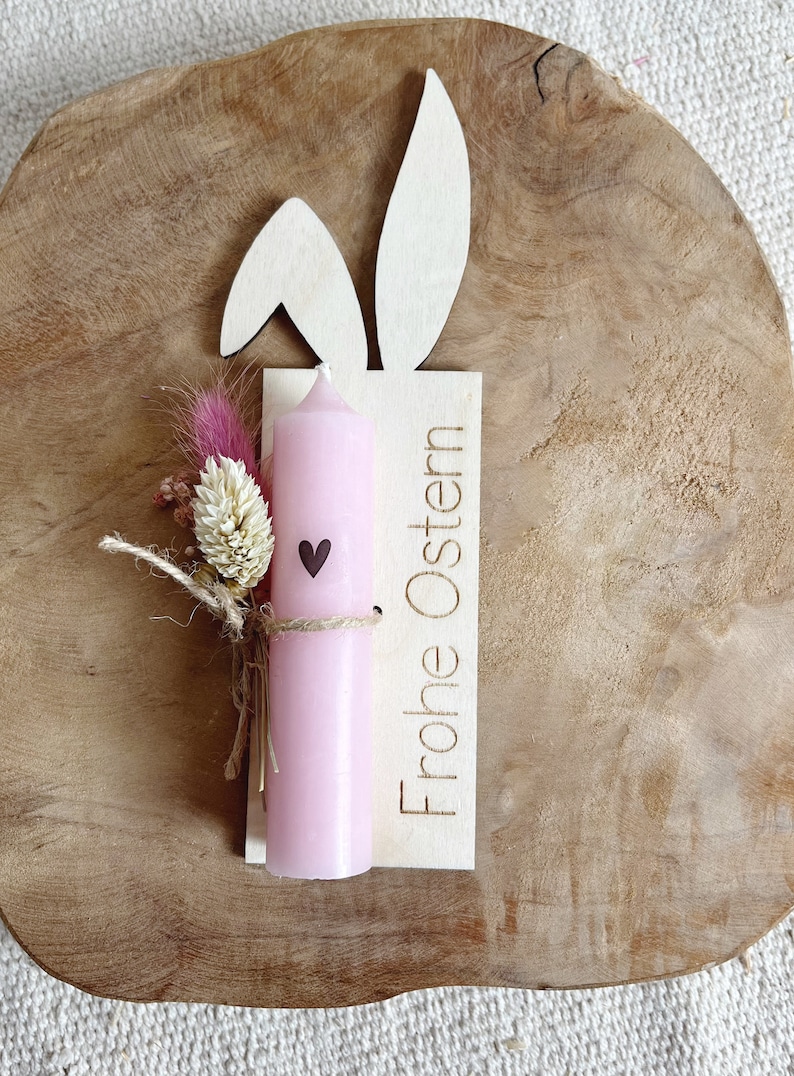 Ostergeschenk Hase mit Kerze und Trockenblumen personalisierbar mit Name Geschenk zu Ostern Bild 3