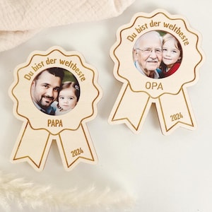 Geschenk Vatertag Papa Opa Bilderrahmen aus Holz - Medaille weltbester Papa bester Opa der Welt