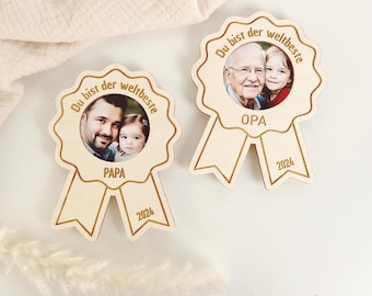 Geschenk Vatertag Papa Opa Bilderrahmen aus Holz - Medaille weltbester Papa bester Opa der Welt