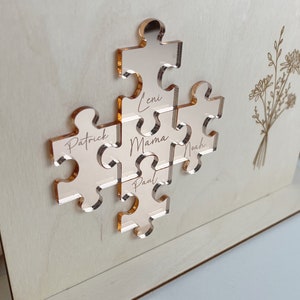 Schild Mutter Puzzle personalisierbar mit Namen Geschenk zum Muttertag Mama du bist das Teil, das uns zusammen hält aus Holz Rosé Gold Bild 6