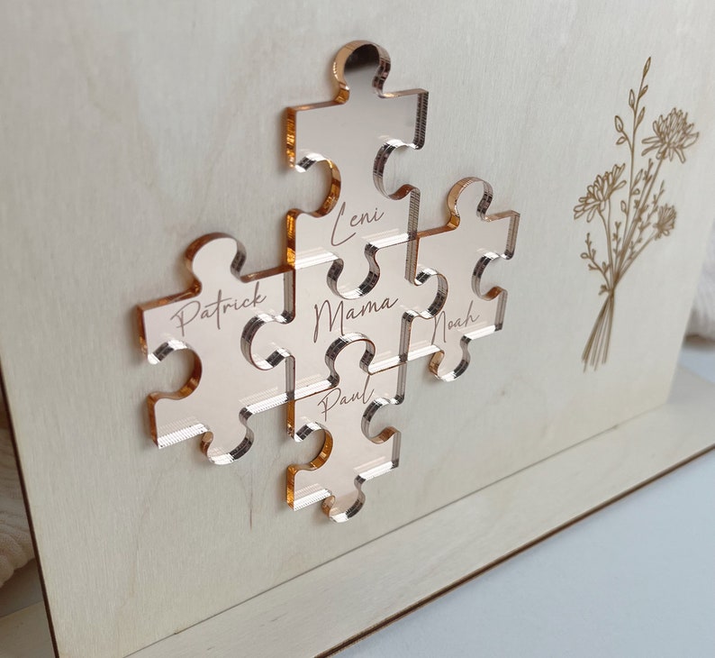 Schild Mutter Puzzle personalisierbar mit Namen Geschenk zum Muttertag Mama du bist das Teil, das uns zusammen hält aus Holz Rosé Gold Bild 6