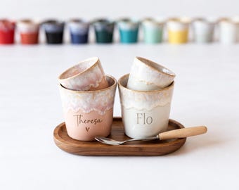 Gepersonaliseerde mok met naam of aangepaste tekst, cadeau met gravure, optioneel dienblad, keramiek in 11 kleuren, latte 200 ml of espresso 70 ml