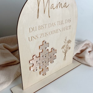 Schild Mutter Puzzle personalisierbar mit Namen Geschenk zum Muttertag Mama du bist das Teil, das uns zusammen hält aus Holz Rosé Gold Bild 8