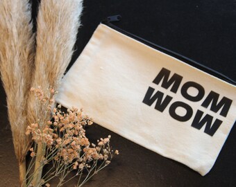 Mom Wow Bag personalisiert Tasche Kosmetiktasche Baumwolle Mama Mäppchen Reißverschluss Windeltasche