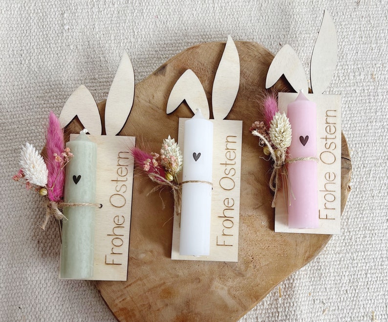 Ostergeschenk Hase mit Kerze und Trockenblumen personalisierbar mit Name Geschenk zu Ostern Bild 1